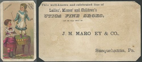 VICTORIAN TRADE CARD FOR J. N. CLOYES SHOES WITH TWO LITTLE GIRLS