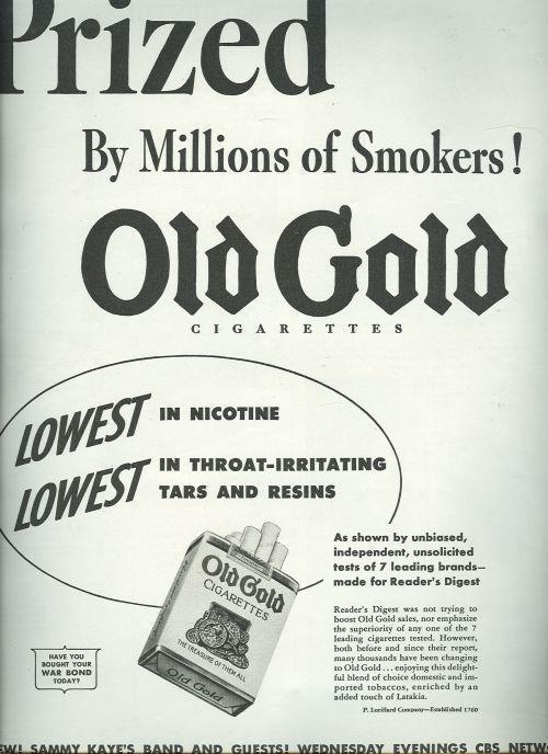 1943 WORLD WAR II OLD GOLD CIGARETTES MAGAZINE ADVERTISEMENT