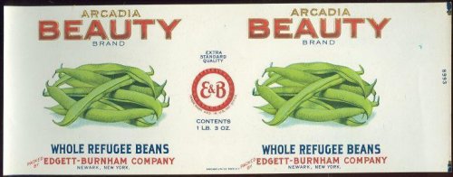 ARCADIA BEAUTY BRAND WHOLE REFUGEE BEANS CAN LABEL
