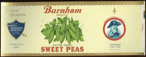 BURNHAM BRAND EXTRA SMALL SWEET PEAS CAN LABEL
