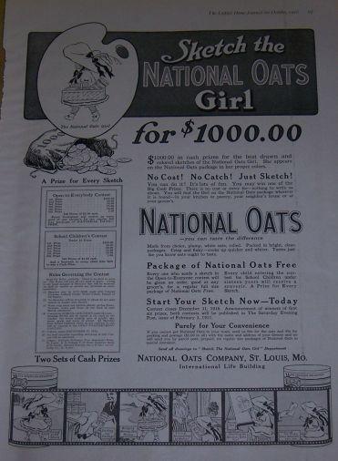 1916 LADIES HOME JOURNAL NATIONAL OATS MAGAZINE ADVERTISEMENT