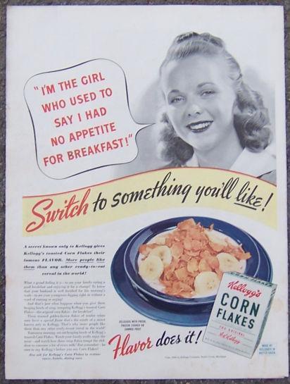 1940 KELLOGG'S CORN FLAKES LIFE MAGAZINE ADVERTISEMENT