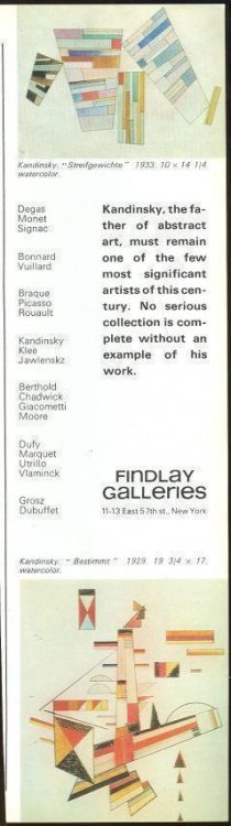 1967 REALITES MAGAZINE ADVERTISEMENT FOR KANDINSKY AT FINDLAY GALLERIES