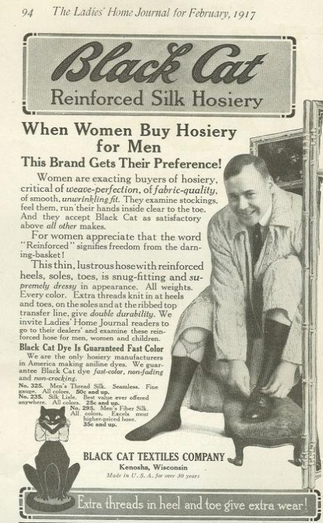 1917 LADIES HOME JOURNAL BLACK CAT REINFORCED SILK HOSIERY MAGAZINE ADVERTISEMENT