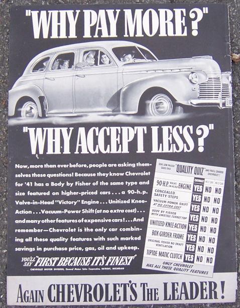 1941 CHEVROLET FOR '41 LIFE MAGAZINE ADVERTISMENT