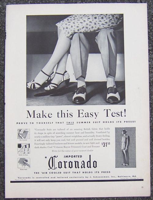 1940 IMPORTED CORONADO SUITS MAGAZINE ADVERTISEMENT