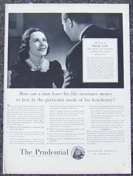 1940 PRUDENTIAL INSURANCE LIFE MAGAZINE ADVERTISMENT