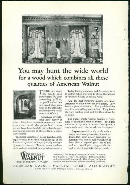 1925 NATIONAL GEOGRAPHIC AMERICAN WALNUT MAGAZINE ADVERTISEMENT