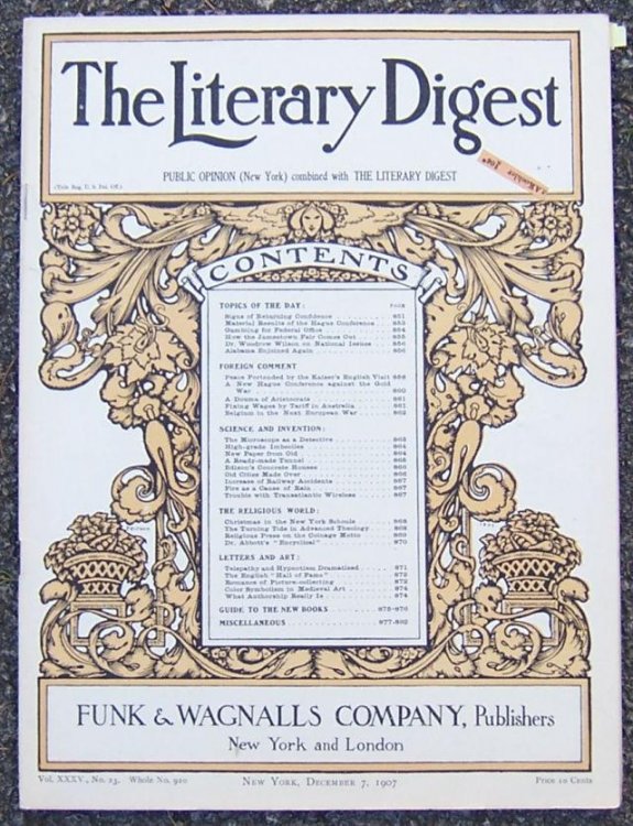 LITERARY DIGEST MAGAZINE DECEMBER 7, 1907
