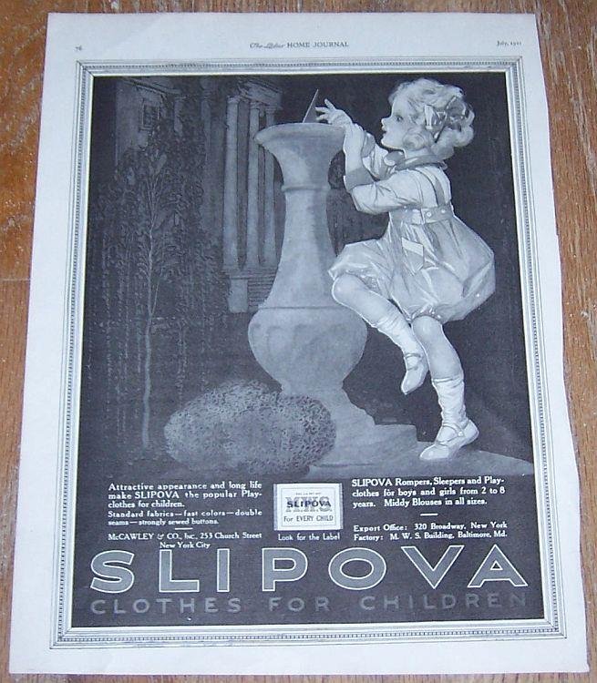 1921 LADIES HOME JOURNAL ADVERTISEMENT FOR SLIPOVA CLOTHES FOR CHILDREN