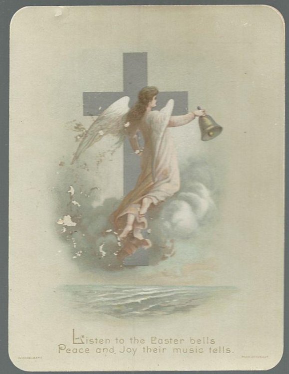 VICTORIAN EASTER CARD WITH SILVER CROSS AND ANGEL