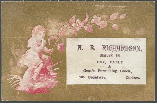VICTORIAN TRADE CARD FOR A. B. RICHARDSON WITH GIRL AND FLOWER