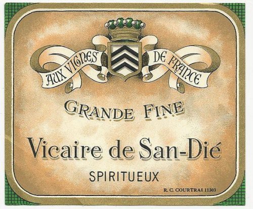 VINTAGE WINE LABEL FOR VICAIRE DE SAN-DIE SPIRITUEUX FRANCE