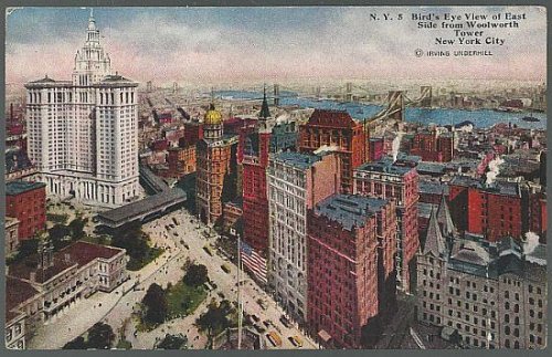 BIRD'S EYE VIEW OF EAST SIDE FROM WOOLWORTH TOWER, NEW YORK CITY, NEW YORK