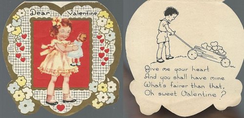 HEART SHAPED VICTORIAN VALENTINE WITH GIRL AND HER DOLL