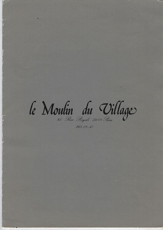 VINTAGE MENU FOR LE MOULIN DU VILLAGE, PARIS