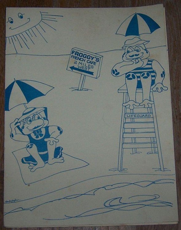 VINTAGE MENU FROM FROGGY'S RESTUARANT, HIGHWOOD, ILLINOIS