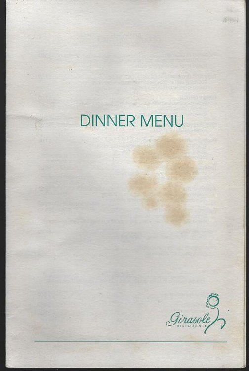 VINTAGE MENU FROM GIRASOLE RISTORANTE, PHILADELPHIA, PENNSYLVANIA