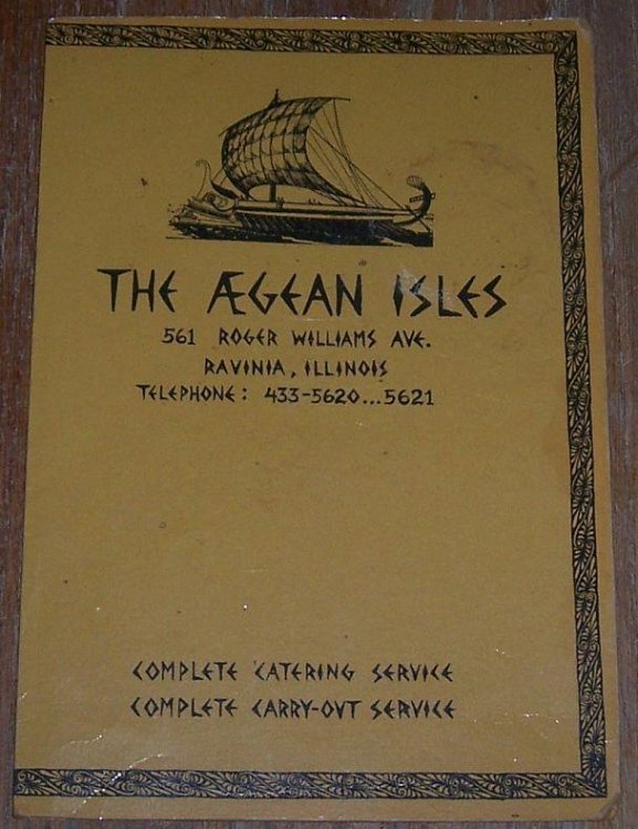 VINTAGE MENU FROM AGEAN ISLES, RAVINIA, ILLINOIS