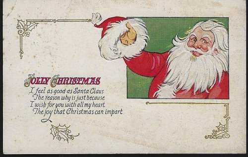 JOLLY CHRISTMAS POSTCARD WITH SANTA CLAUS