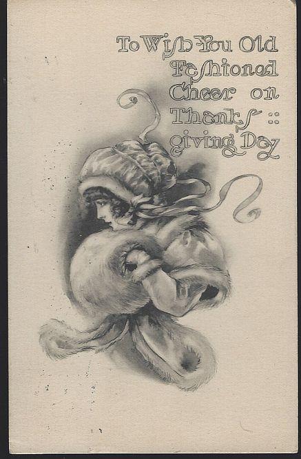 THANKSGIVING DAY POSTCARD WITH LOVELY LADY