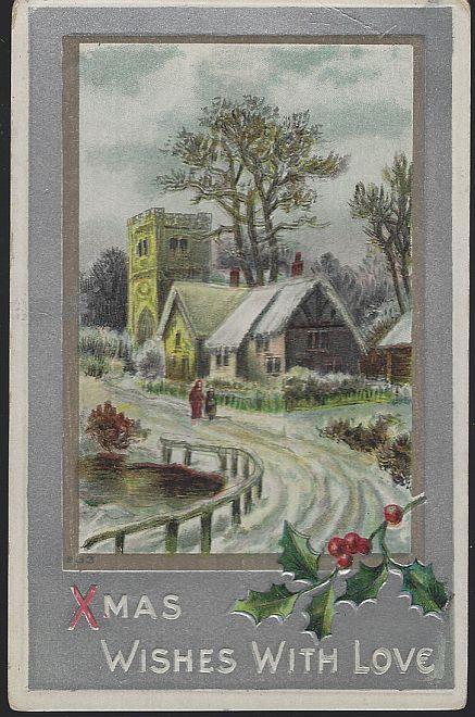 XMAS WISHES POSTCARD WITH SNOWY LANDSCAPE