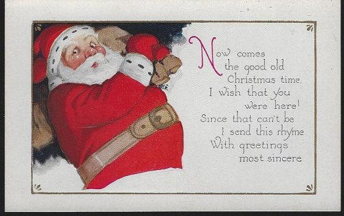 CHRISTMAS POSTCARD WITH SANTA CLAUS WITH TOY BAG