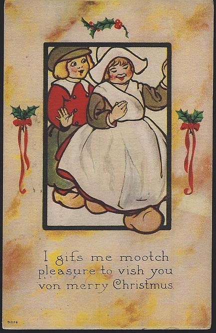 MERRY CHRISTMAS POSTCARD WITH DUTCH COUPLE