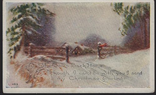CHRISTMAS GREETING POSTCARD WITH SNOWY LANDSCAPE