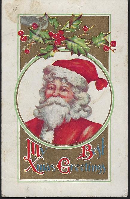 XMAS GREETINGS POSTCARD WITH SANTA CLAUS
