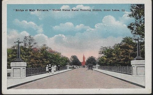 BRIDGE AT MAIN ENTRANCE, U. S. NAVAL TRAINING, GREAT LAKES, ILLINOIS
