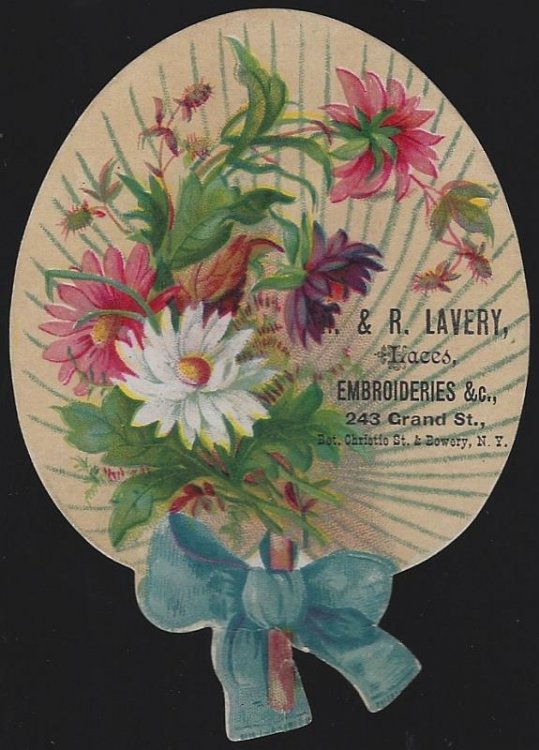 VICTORIAN DIE CUT FAN TRADE CARD FOR R. AND R. LAVERY LACES, NEW YORK