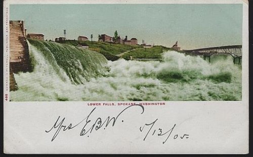 UNDIVIDED POSTCARD OF LOWER FALLS, SPOKANE, WASHINGTON