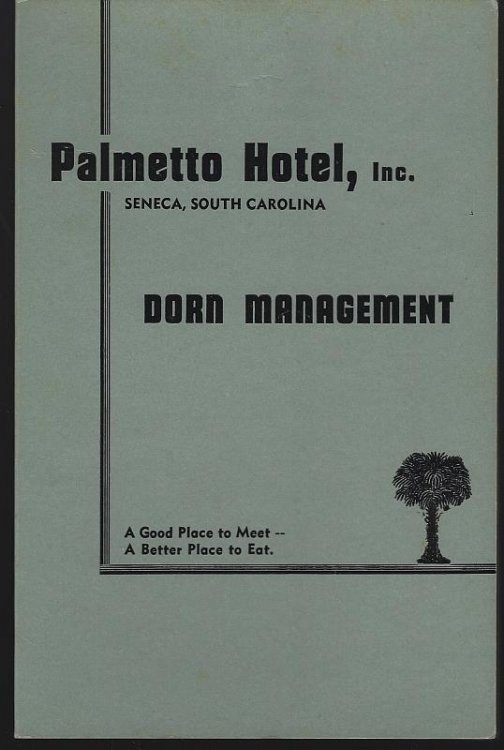 VINTAGE MENU FOR PALMETTO HOTEL, SENECA, SOUTH CAROLINA