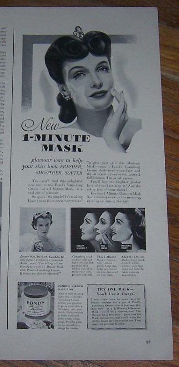 1942 POND'S VANISHING CREAM MAGAZINE ADVERTISEMENT WITH MRS. DAVID S. GAMBLE JR.