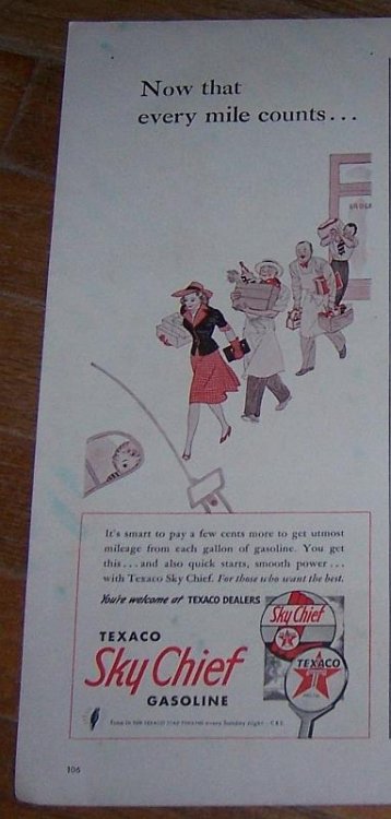 1942 TEXACO SKY CHIEF GASOLINE MAGAZINE COLOR ADVERTISEMENT