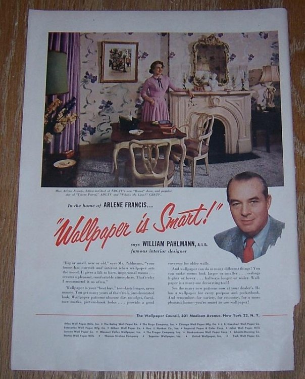 1954 WALLPAPER MAGAZINE COLOR ADVERTISEMENT WITH ARLENE FRANCIS