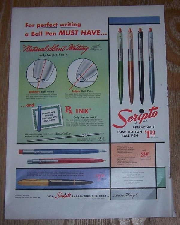 1954 SCRIPTO PEN MAGAZINE COLOR ADVERTISEMENT