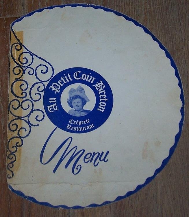 VINTAGE MENU FOR AU PETIT COIN BRETON CREPERIE RESTAURANT, QUEBEC, CANADA