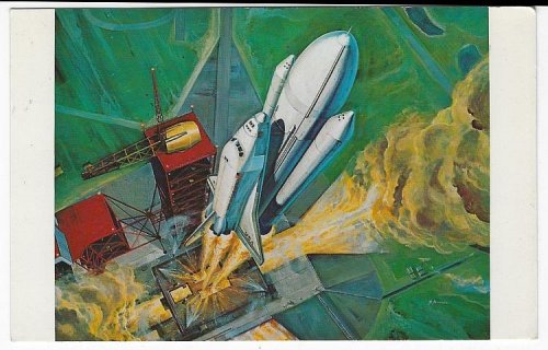 ARTIST CONCEPT OF SPACE SHUTTLE LIFT OFF, KENNEDY SPACE CENTER, FLORIDA