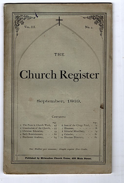 Church Register, The, Published by the Milwaukee Church Union : Volume 3, Number 2, September 1869 (Protestant Episcopal)