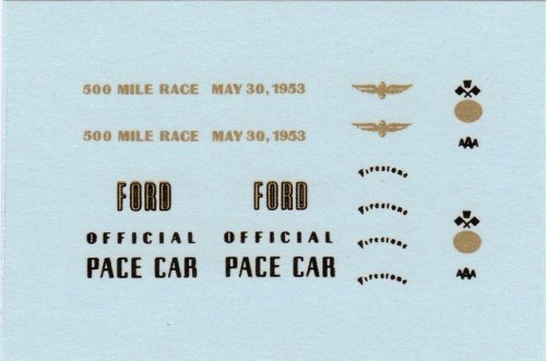 1953 Indianapolis 500 Pace Car : Ford Crestline Sunliner, Decal Set, Pace Car Model