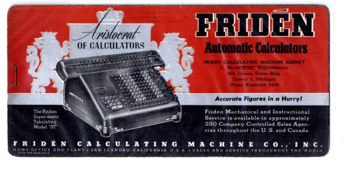 Friden Automatic Calculators Advertising Ink Blotter : Aristocrat of Calculators, the Friden Super-Matic Tabulating Model ST, 1948