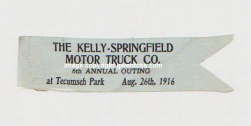 Antique Ribbon, Kelly Springfield Motor Truck Company : 6th Annual Outing, Tecumseh Park, August 26, 1916