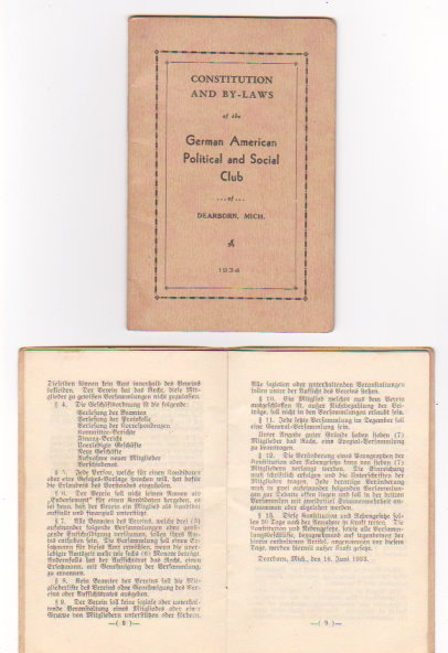 Constitution and By-Laws of the German American Political and Social Club : Dearborn, Michigan, 1934