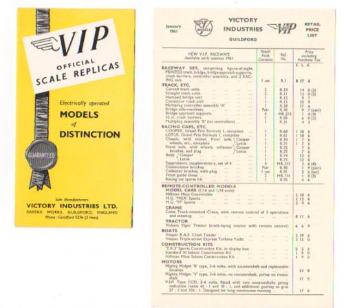 VIP Official Scale Replicas : Electrically Operated Models of Distinction (Catalog, 1961)