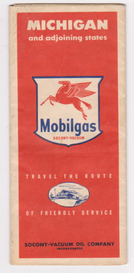 Michigan Road Map, Mobil Oil, Mobilgas : Michigan and Adjoining States, 1941
