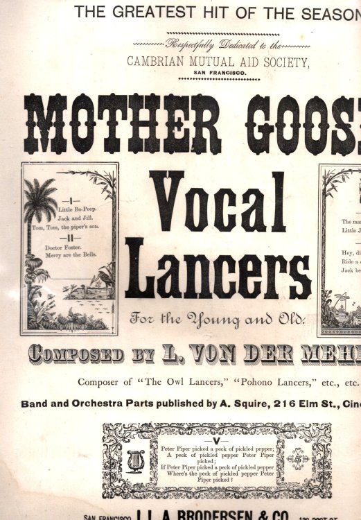 Mother Goose's Vocal Lancers, Sheet Music : For the Young and Old, 1881