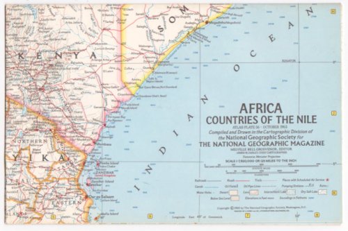 Map of Africa, Countries of the Nile: National Geographic, Atlas Plate 56, October 1963