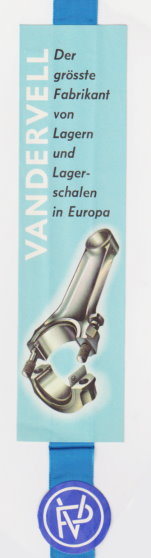 Vandervell Lagern und Lagerschalen : Promotional Ribbon Bookmark, 1960